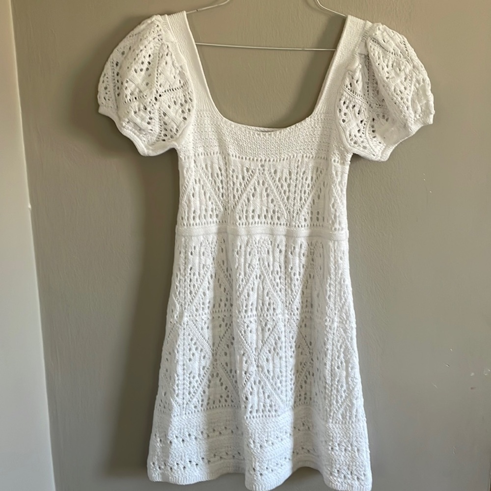 ZARA knit dress crotchet white cotton organic - Picture 4 of 12